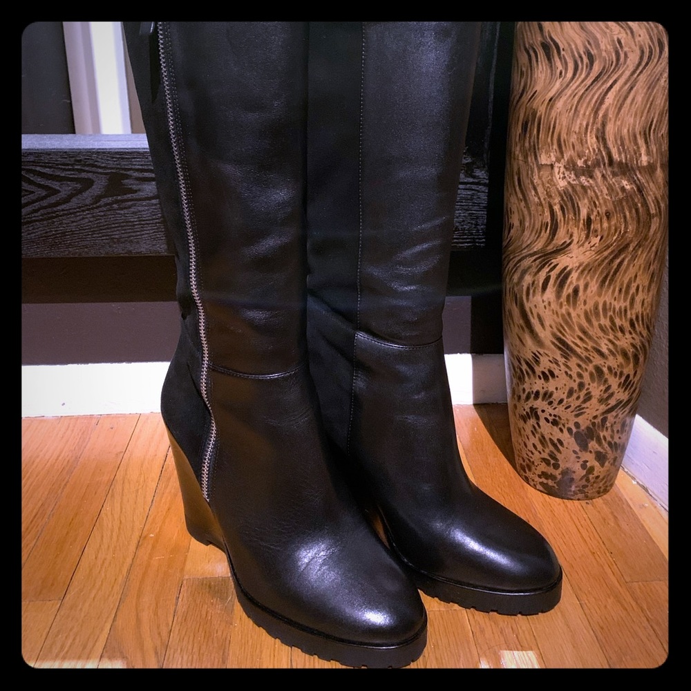 Michael Kors Leather and Suede Tall Wedge Boots